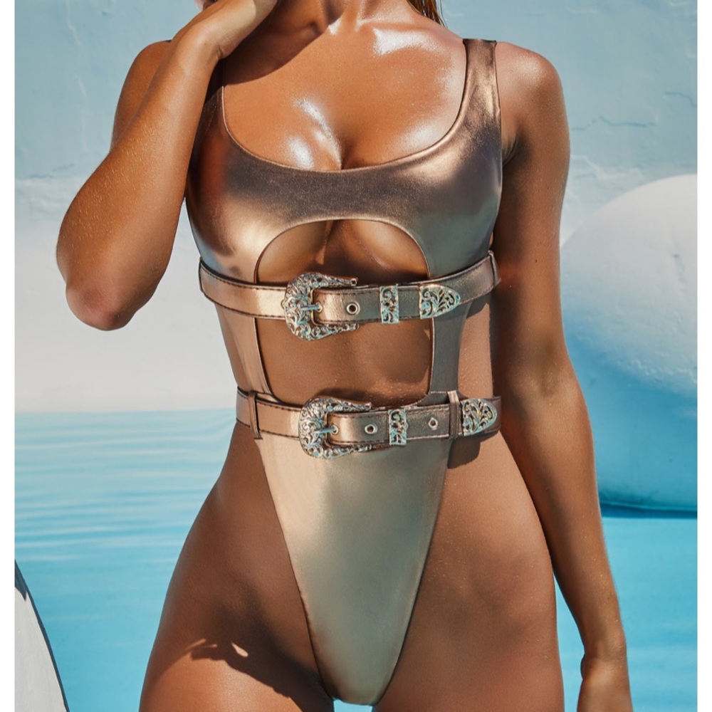 Oh Polly TREASURE CHEST BELTED METALLIC THONG SWIM